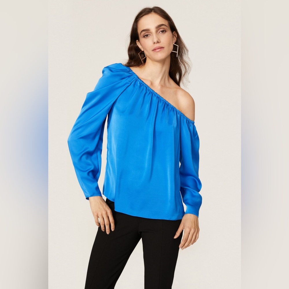 Ramy Brook Illeana One Shoulder Top in Blue!